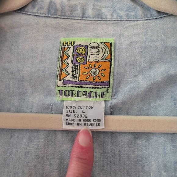 Jordache Vintage Woman's Faded Blue Button Up Short Sleeve Top Sz Large - Picture 3 of 9